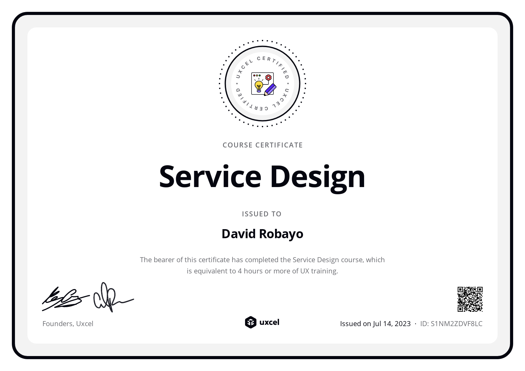 David Robayo's certificate